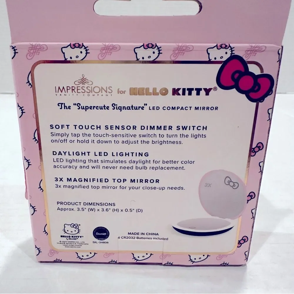 Hello Kitty SuperCute Signature LED Compact Mirror‎ Women's 3X Magnification NEW